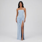 Women's Strapless Maxi Dress Bandeau Draped Side Split