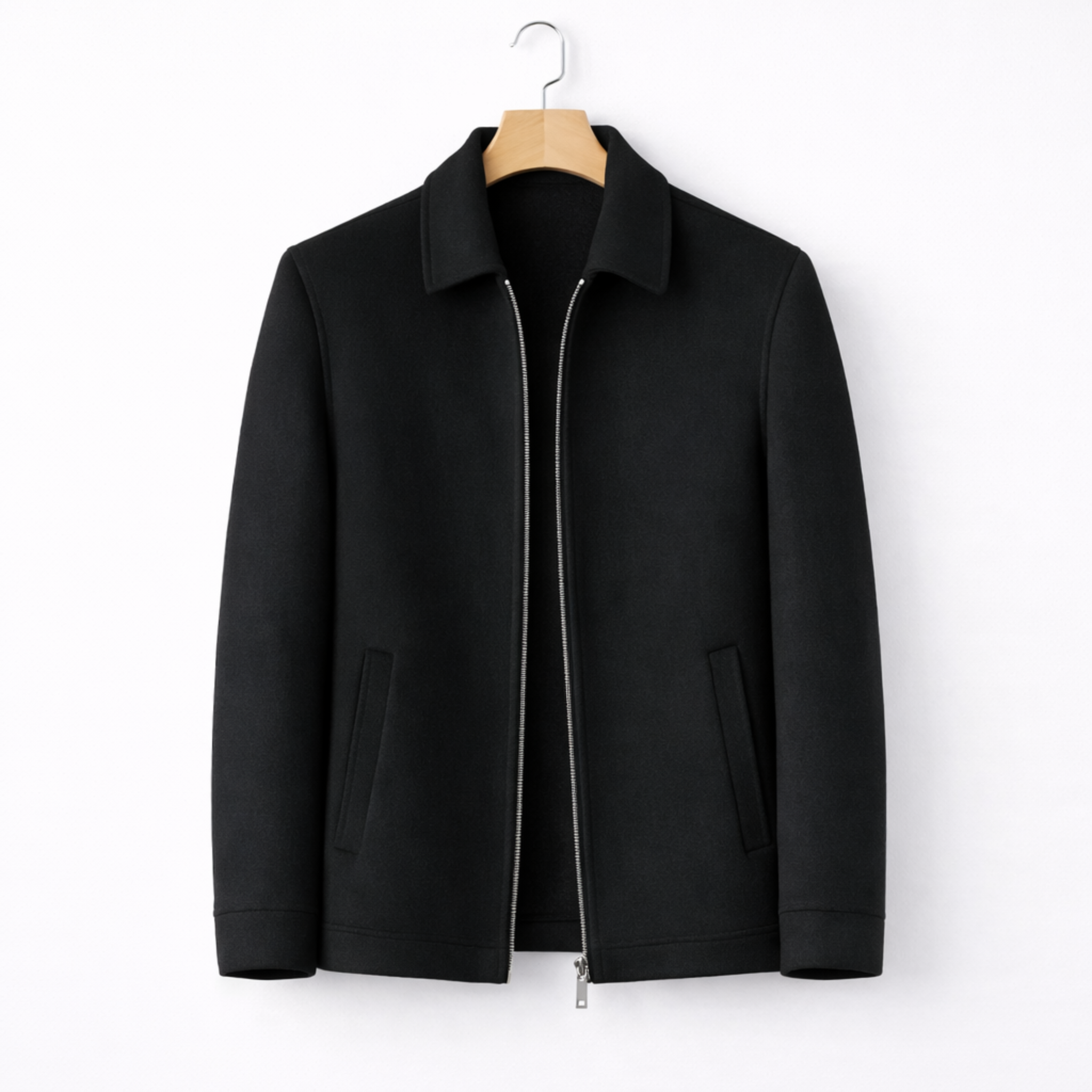 Men's Wool-Blend Harrington Jacket Full-Zip Point Collar Regular Fit