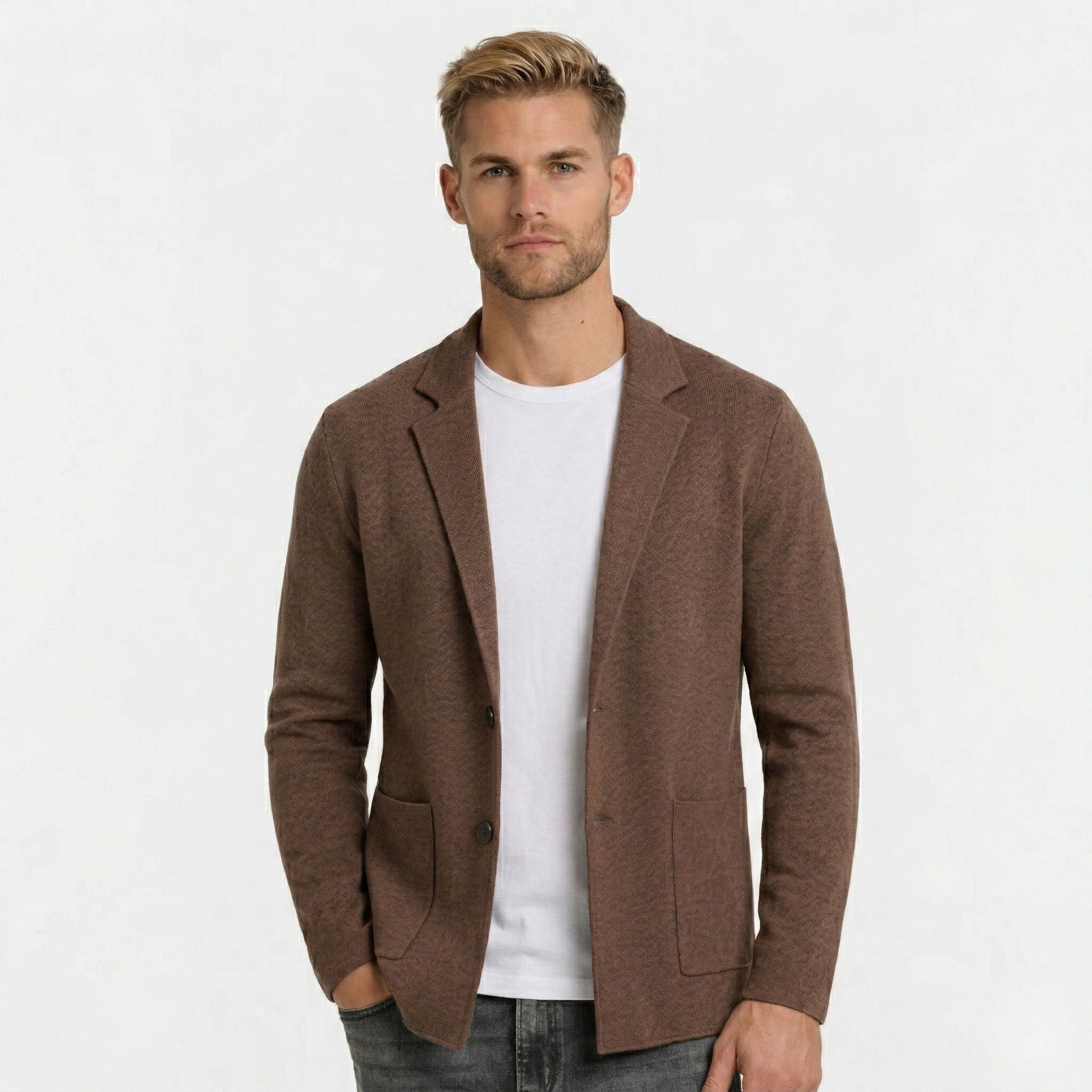 Men's Knitted Cardigan Notch Lapel Single-Button Blazer Regular Fit