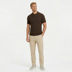Men's Knit Polo Ribbed Short Sleeve Shirt Slim Fit
