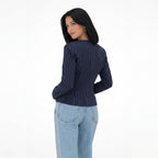 Women's Pinstripe Blouse Long Sleeve Wrap Fitted Waist