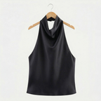 Women's Satin Top Halterneck Cowl Neck Backless