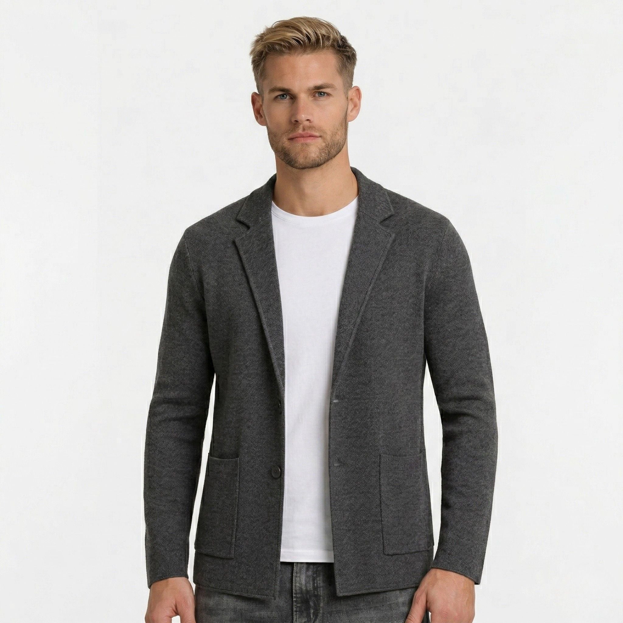 Men's Knitted Cardigan Notch Lapel Single-Button Blazer Regular Fit