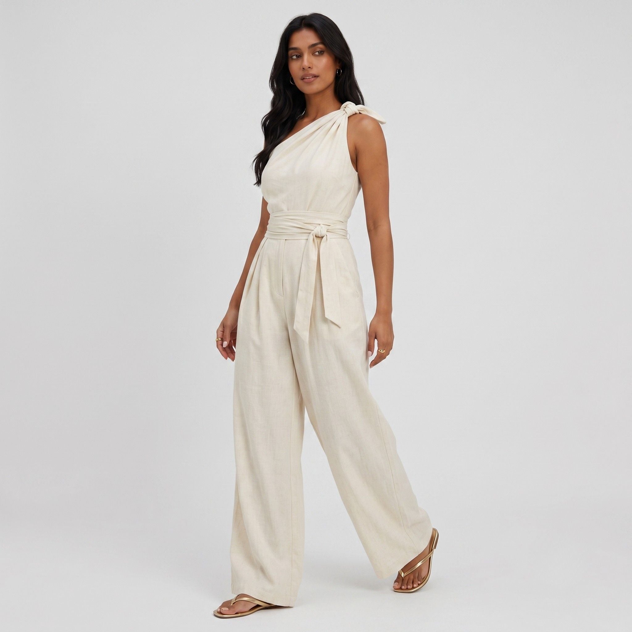 Women's Jumpsuit Dress Tie Waist Leg Relaxed Fit