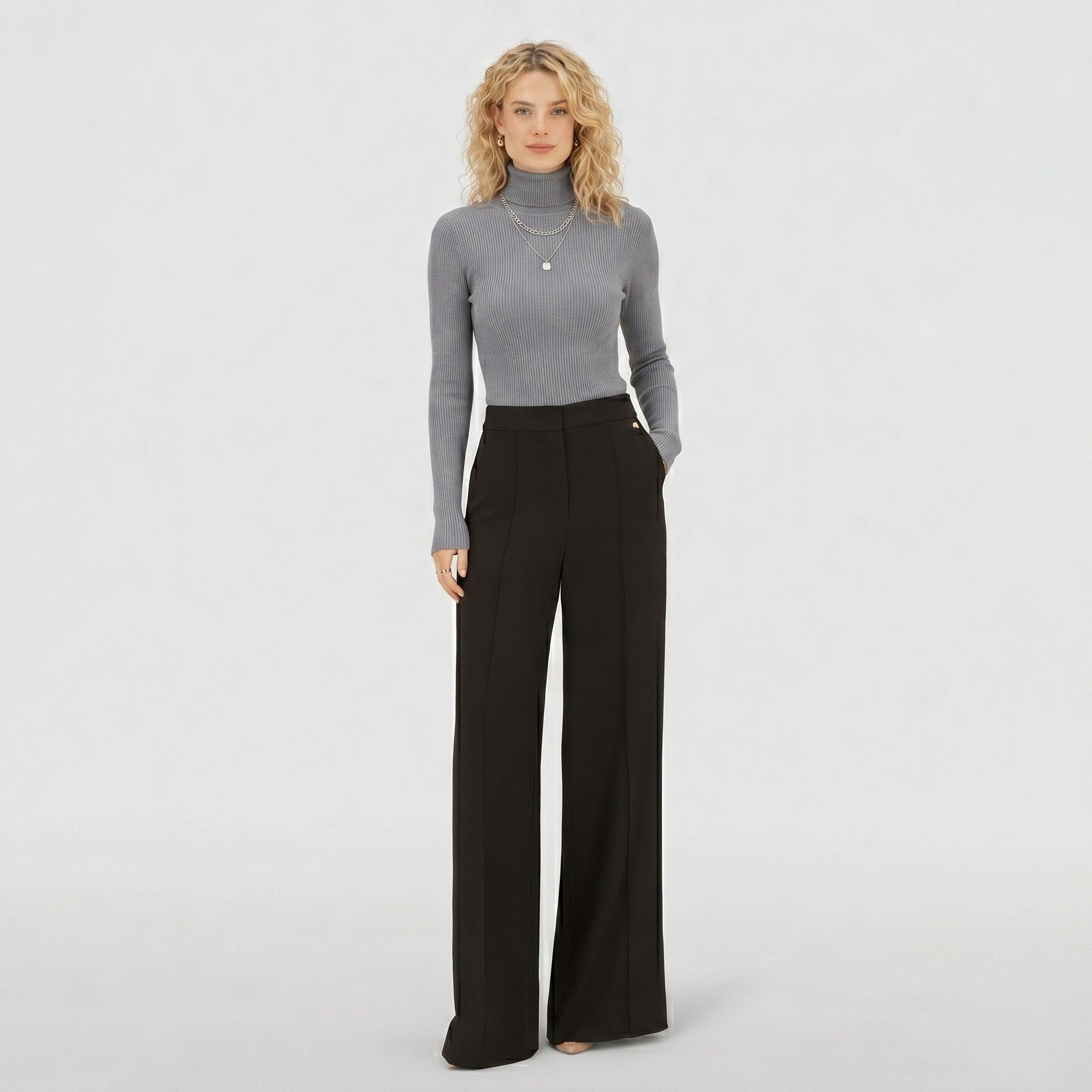 Women's Ribbed Skivvy Jumper Neck Ribbed Long Sleeve