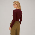 Women's V-Neck Top V-Neck Structured Shoulder Long Sleeve