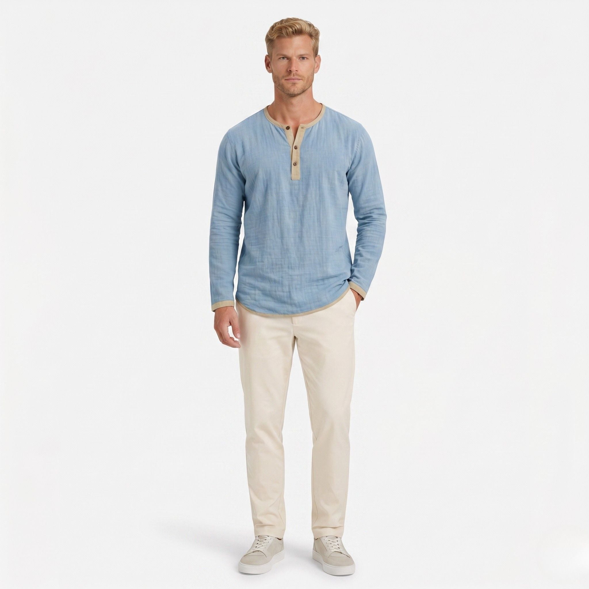 Men's Henley Shirt Long Sleeve Regular Fit