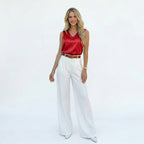 Women's Satin Top Sleeveless V-Neck Shell Relaxed Fit