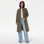 Women's Trench Coat Single-Breasted Longline with Pointed Collar Tailored Fit