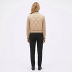 Women's Quilted Jacket Funnel Neck Knit Sleeve Regular Fit