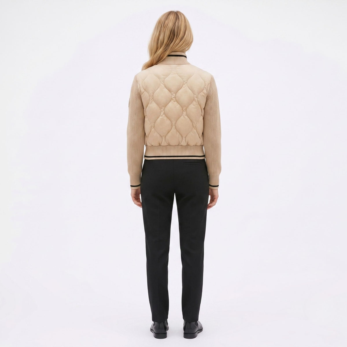 Women's Quilted Jacket Funnel Neck Knit Sleeve Regular Fit