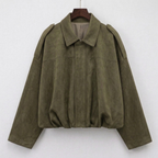 Women's Faux Suede Bomber Jacket Point Collar Oversized Fit