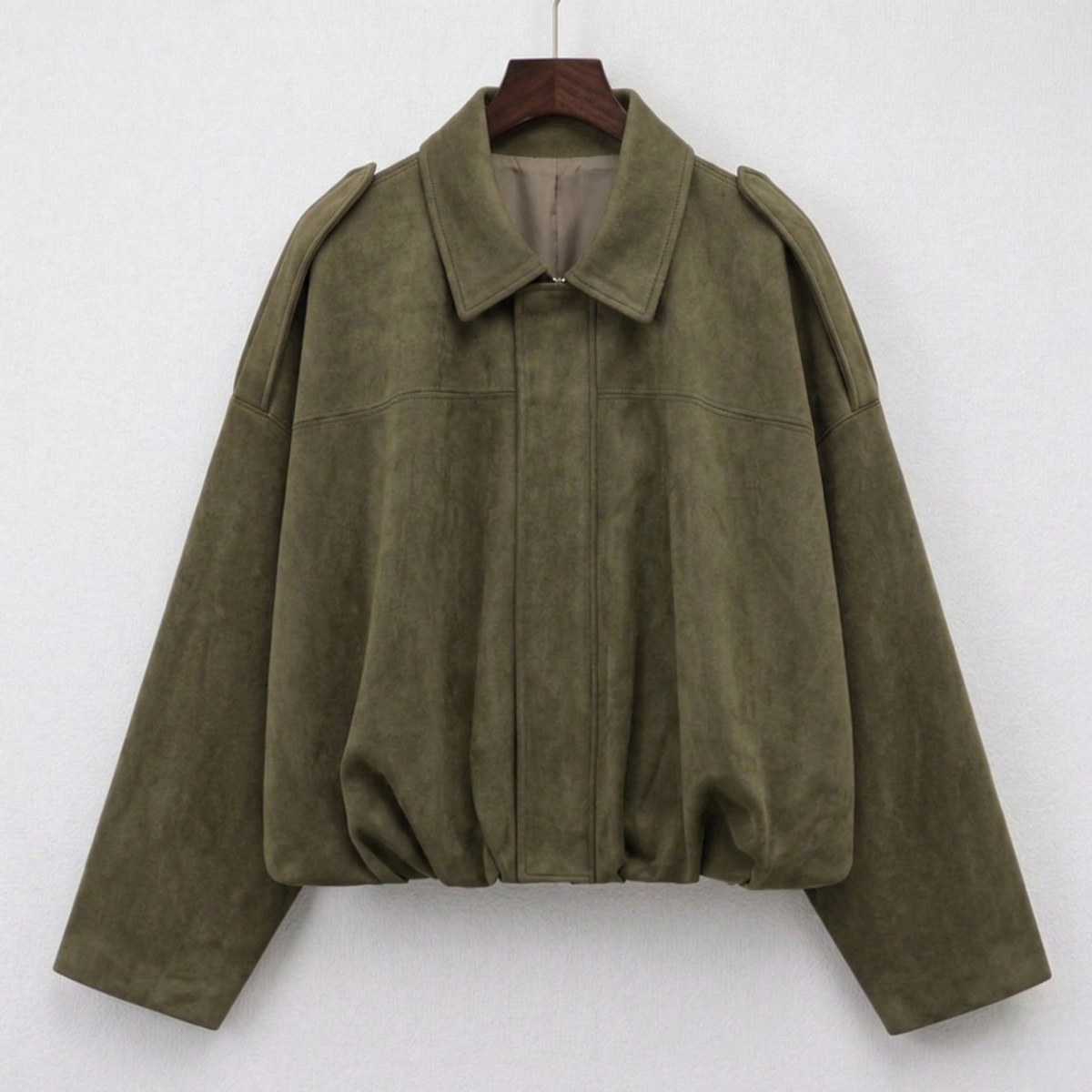 Women's Faux Suede Bomber Jacket Point Collar Oversized Fit