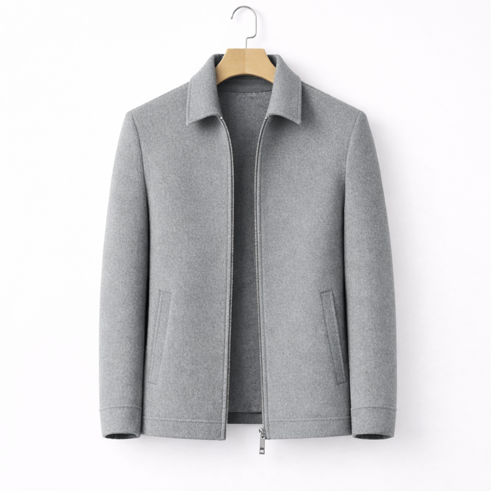 Men's Wool-Blend Harrington Jacket Full-Zip Point Collar Regular Fit
