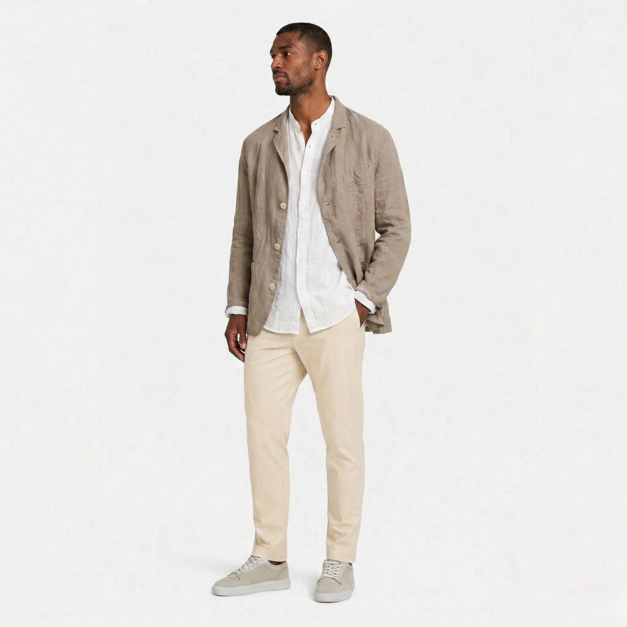 Men's Linen Jacket Notch Lapel Button-Front Blazer Relaxed Fit