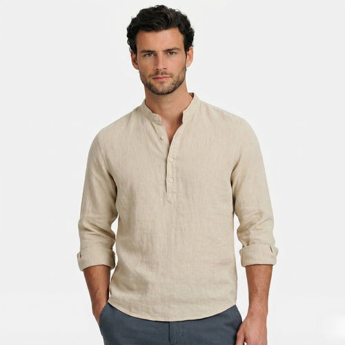 Men's Henley Shirt Long Sleeve Mandarin Collar Regular Fit