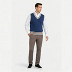 Men's Classic Knit Jumper V Neck Cable Wool Business Wear