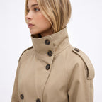 Women's Double-Breasted Trench Jacket Funnel Neck Tailored Fit