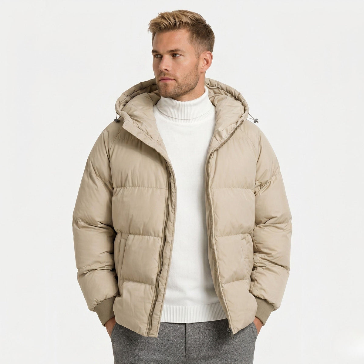 Men's Puffer Jacket Hood Zip-Up Regular Fit