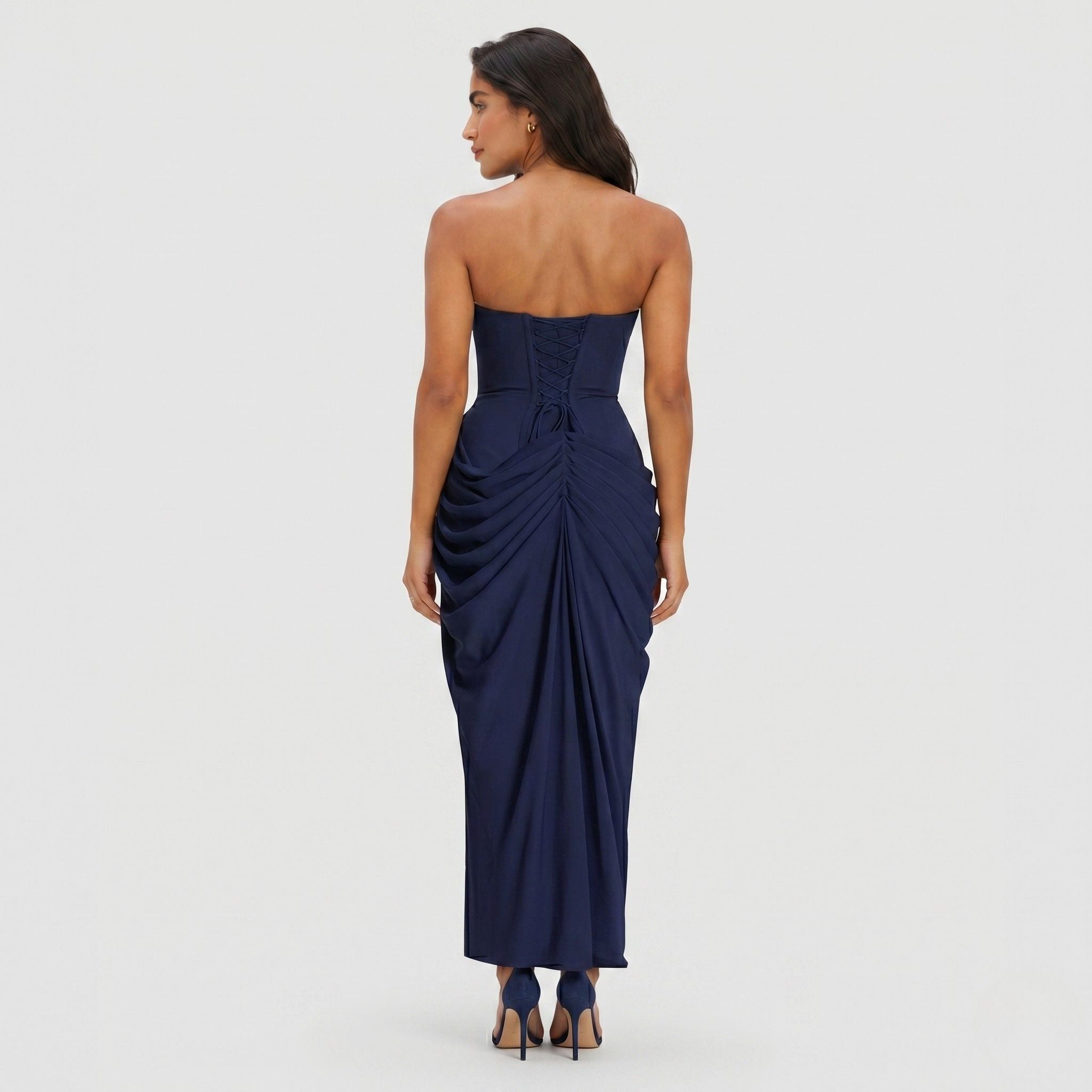 Women's Strapless Maxi Dress Bandeau Draped Side Split