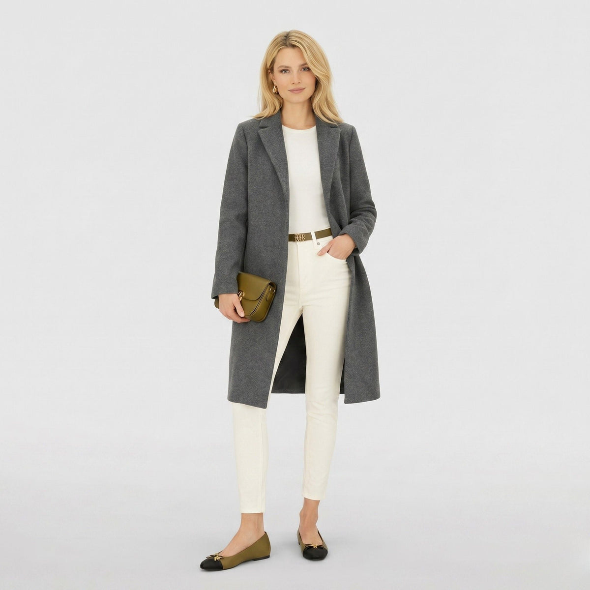 Women's Wool-Blend Coat Notch Lapel Relaxed Fit