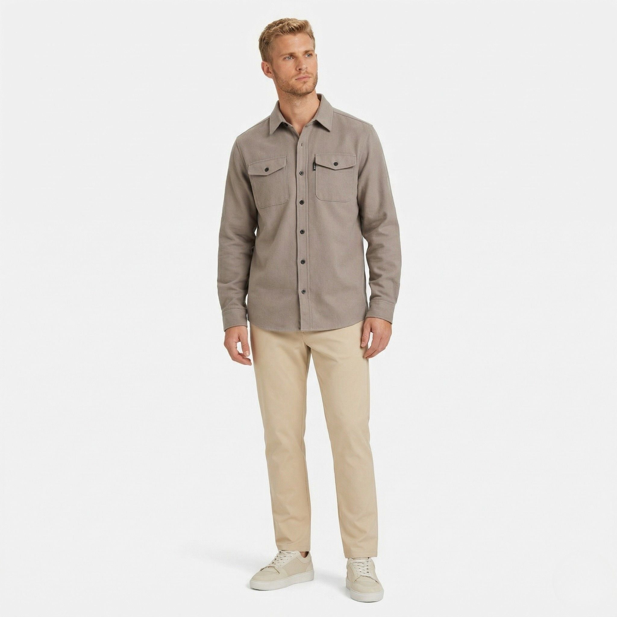 Men's Long Sleeve Overshirt Snap-Button Regular Fit