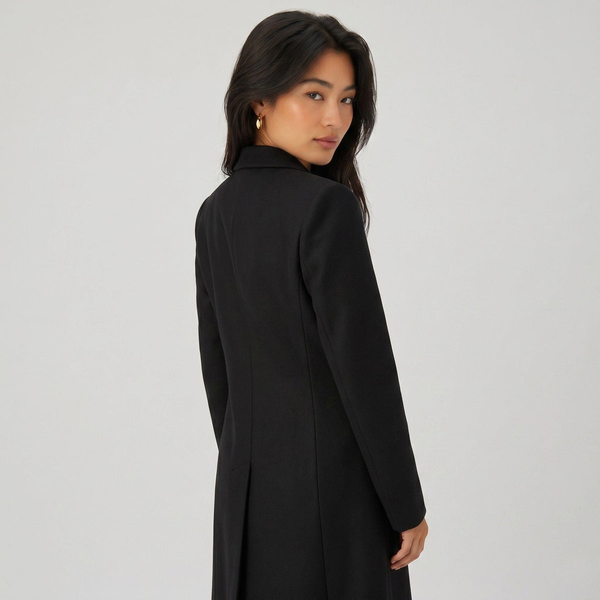 Women's Wool-Blend Coat Longline Flap Pockets Tailored Fit