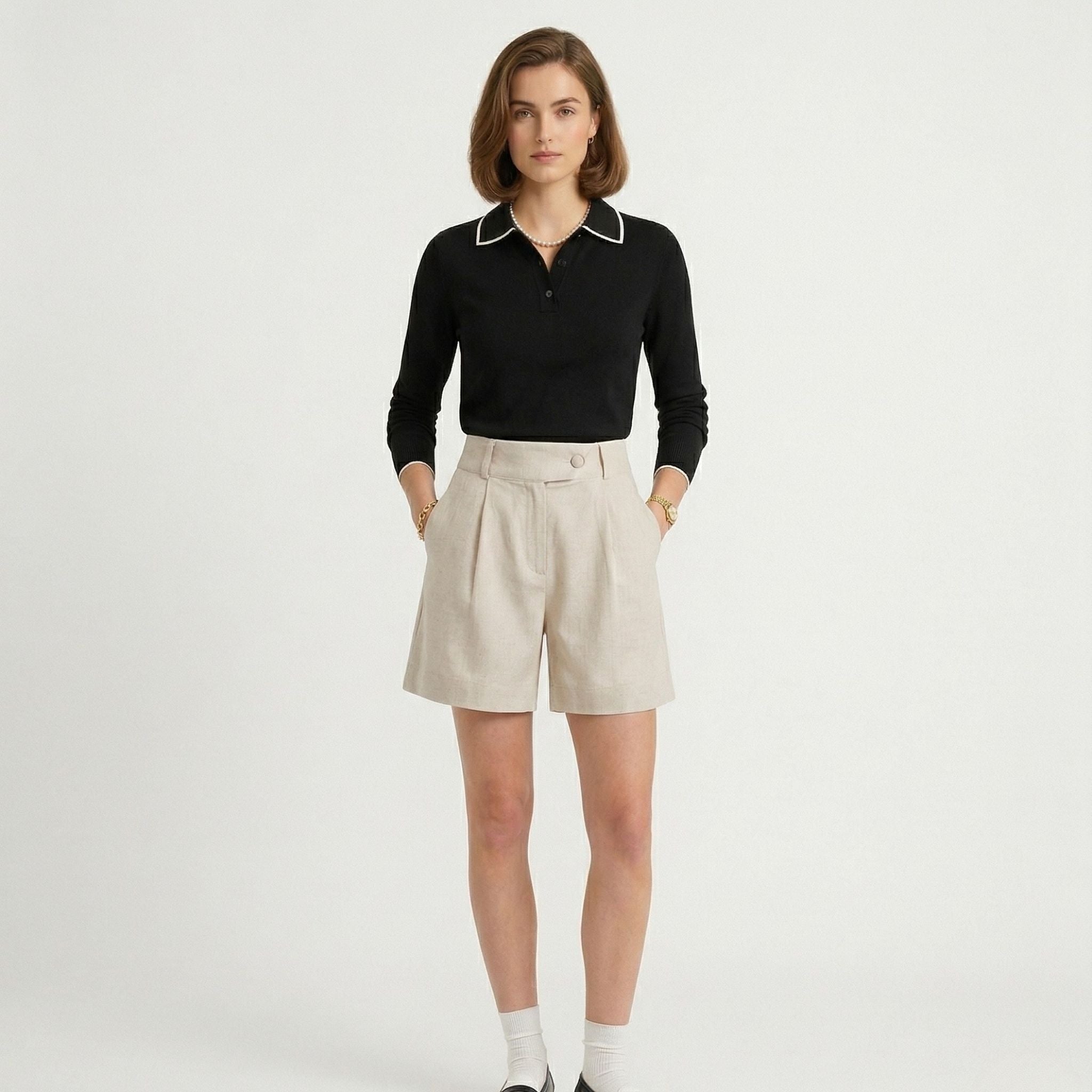 Women's High-Waist Shorts Double-Pleat Relaxed Fit
