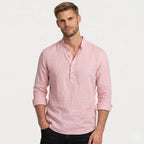 Men's Henley Shirt Long Sleeve Mandarin Collar Regular Fit