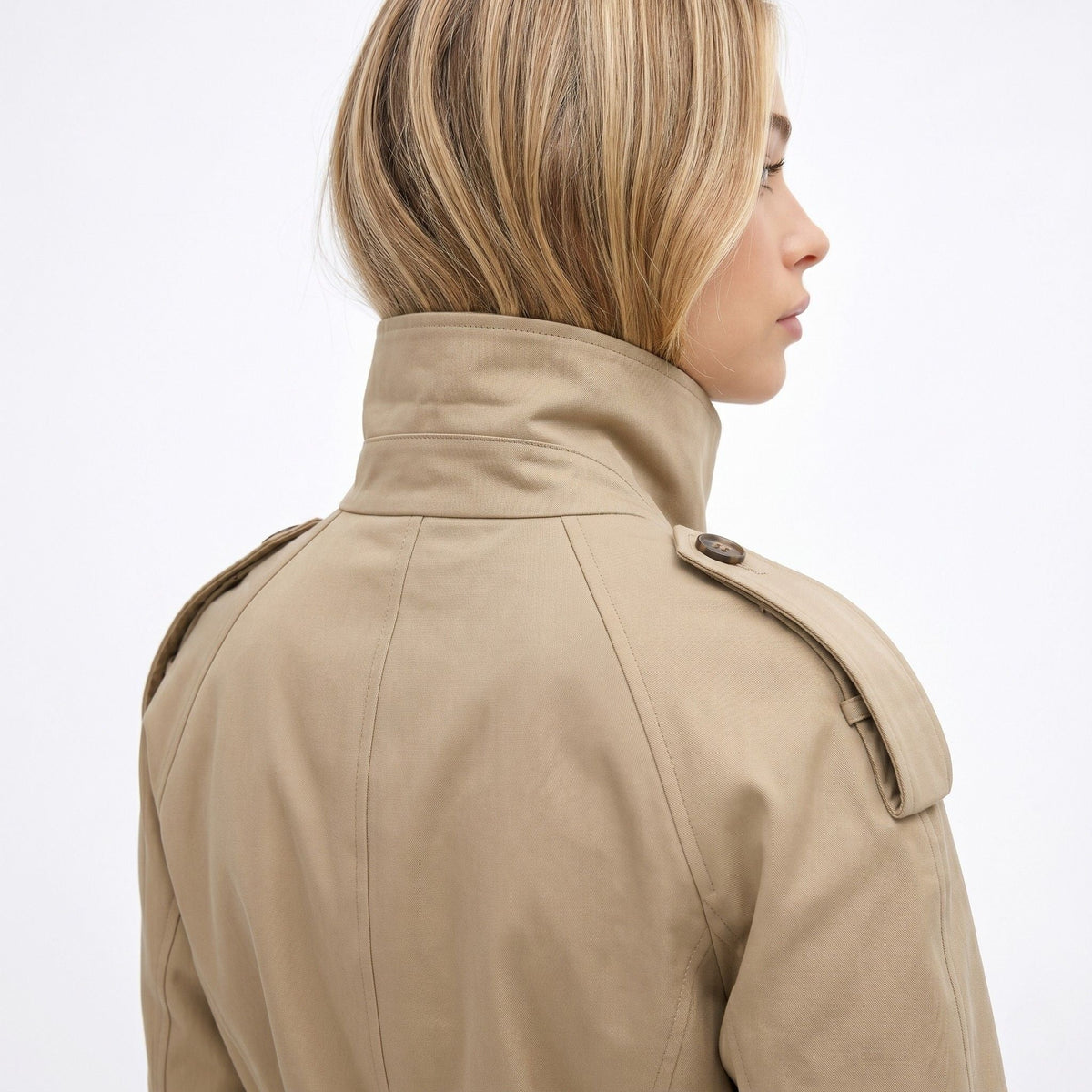 Women's Double-Breasted Trench Jacket Funnel Neck Tailored Fit