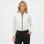 Women's Quilted Jacket Funnel Neck Knit Sleeve Regular Fit