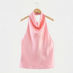 Women's Satin Top Halterneck Cowl Neck Backless