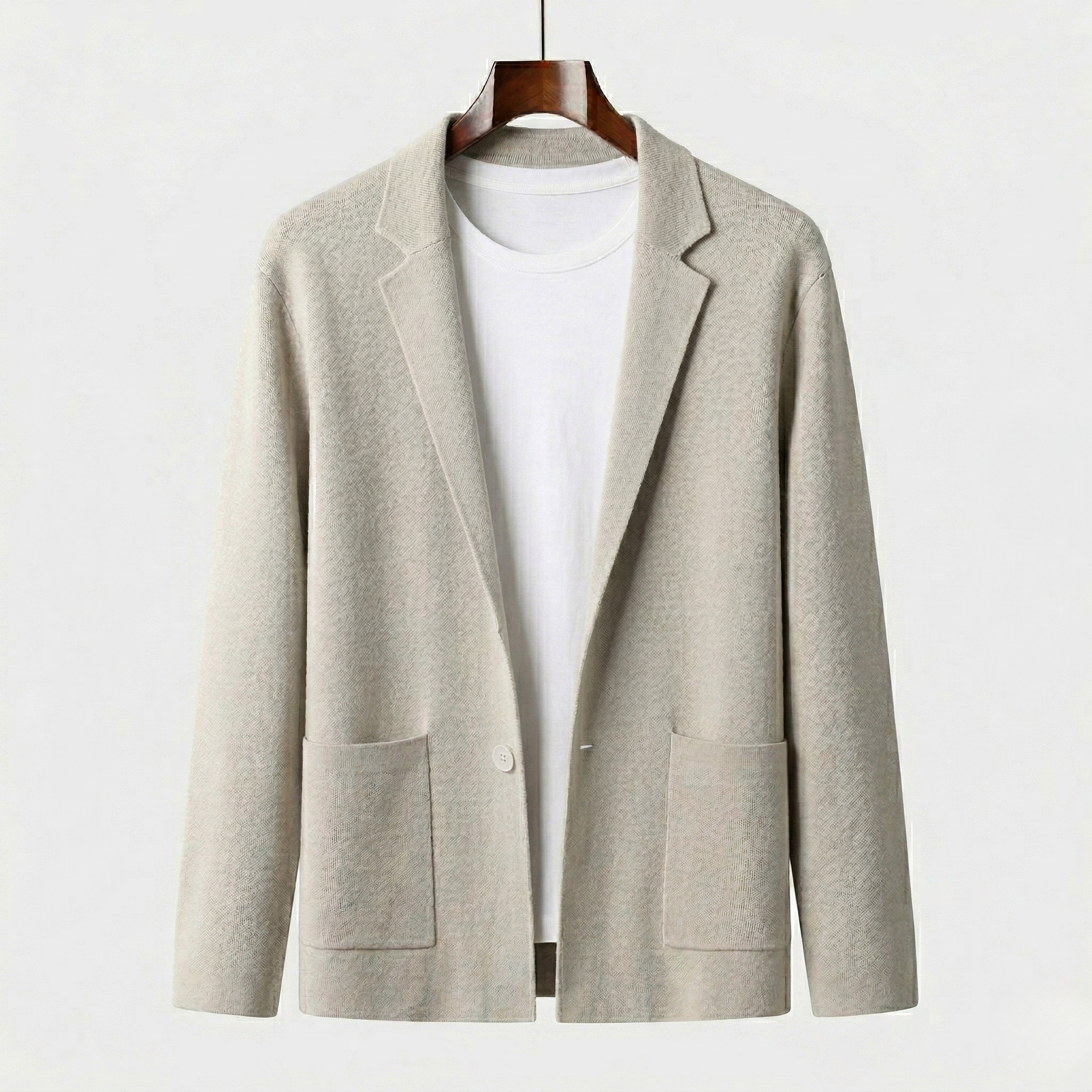 Men's Knitted Cardigan Notch Lapel Single-Button Blazer Regular Fit