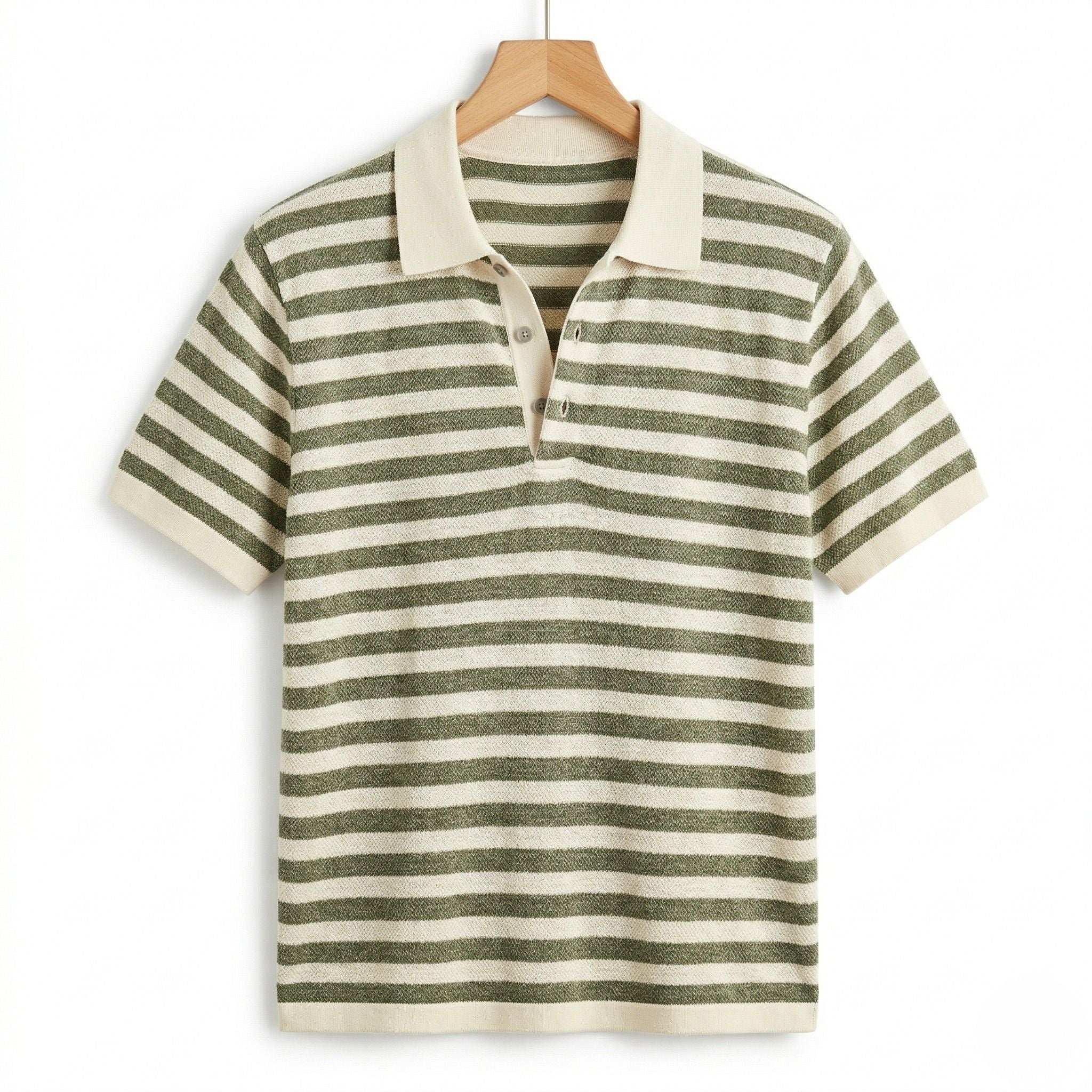 Men's Striped Polo Short Sleeve Button Regular Fit