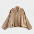 Women's Faux Suede Bomber Jacket Point Collar Oversized Fit