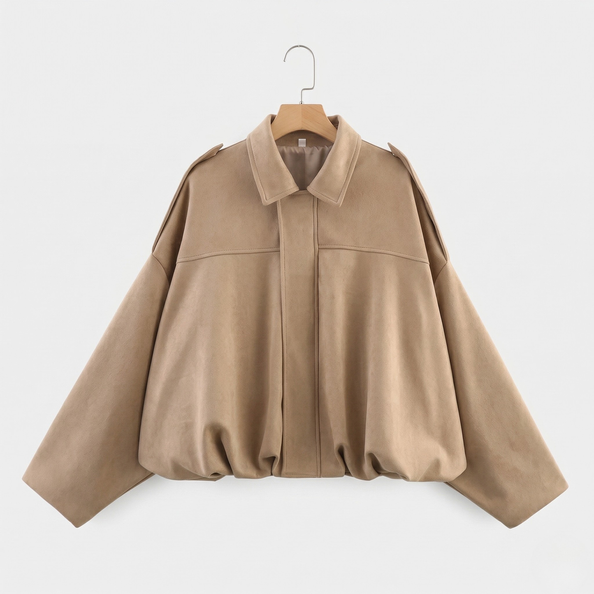 Women's Faux Suede Bomber Jacket Point Collar Oversized Fit