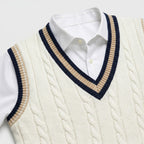 Men's Classic Knit Jumper V Neck Cable Wool Business Wear