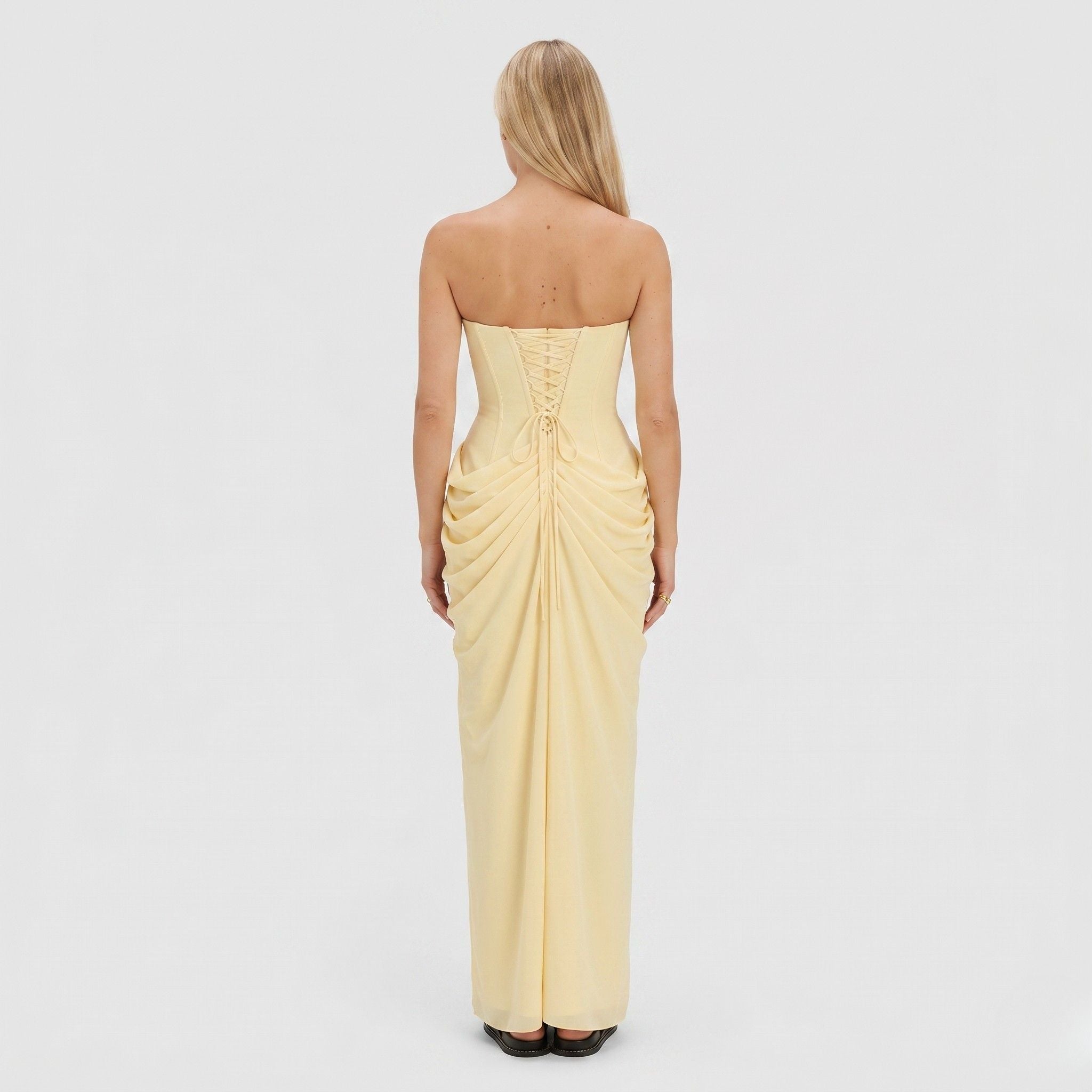 Women's Strapless Maxi Dress Bandeau Draped Side Split