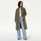 Women's Trench Coat Single-Breasted Longline with Pointed Collar Tailored Fit