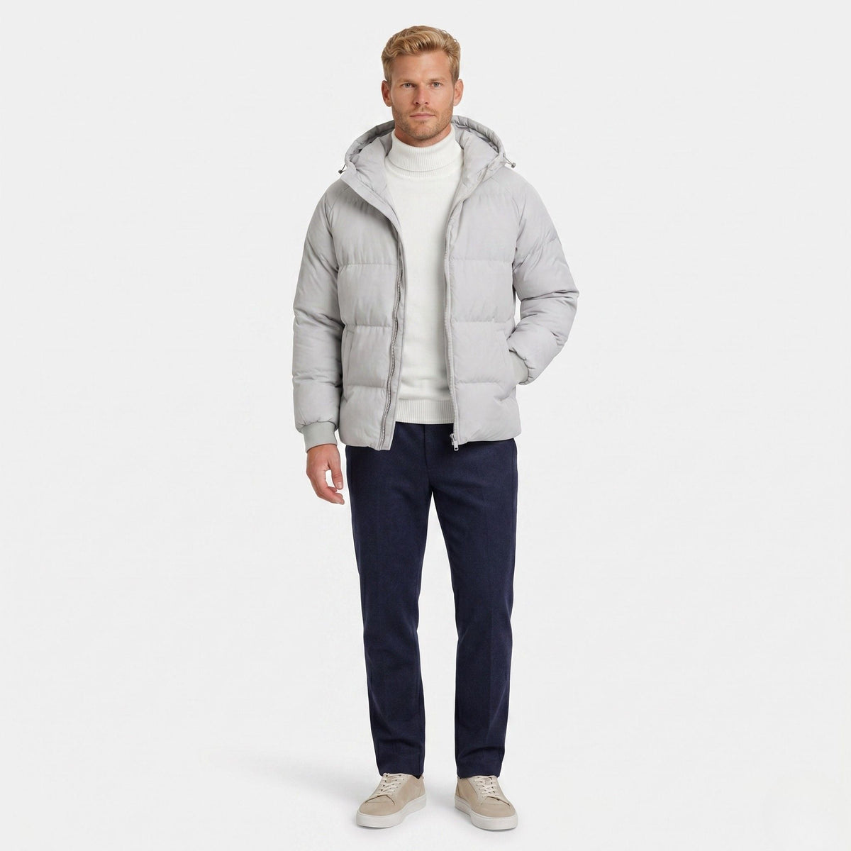 Men's Puffer Jacket Hood Zip-Up Regular Fit