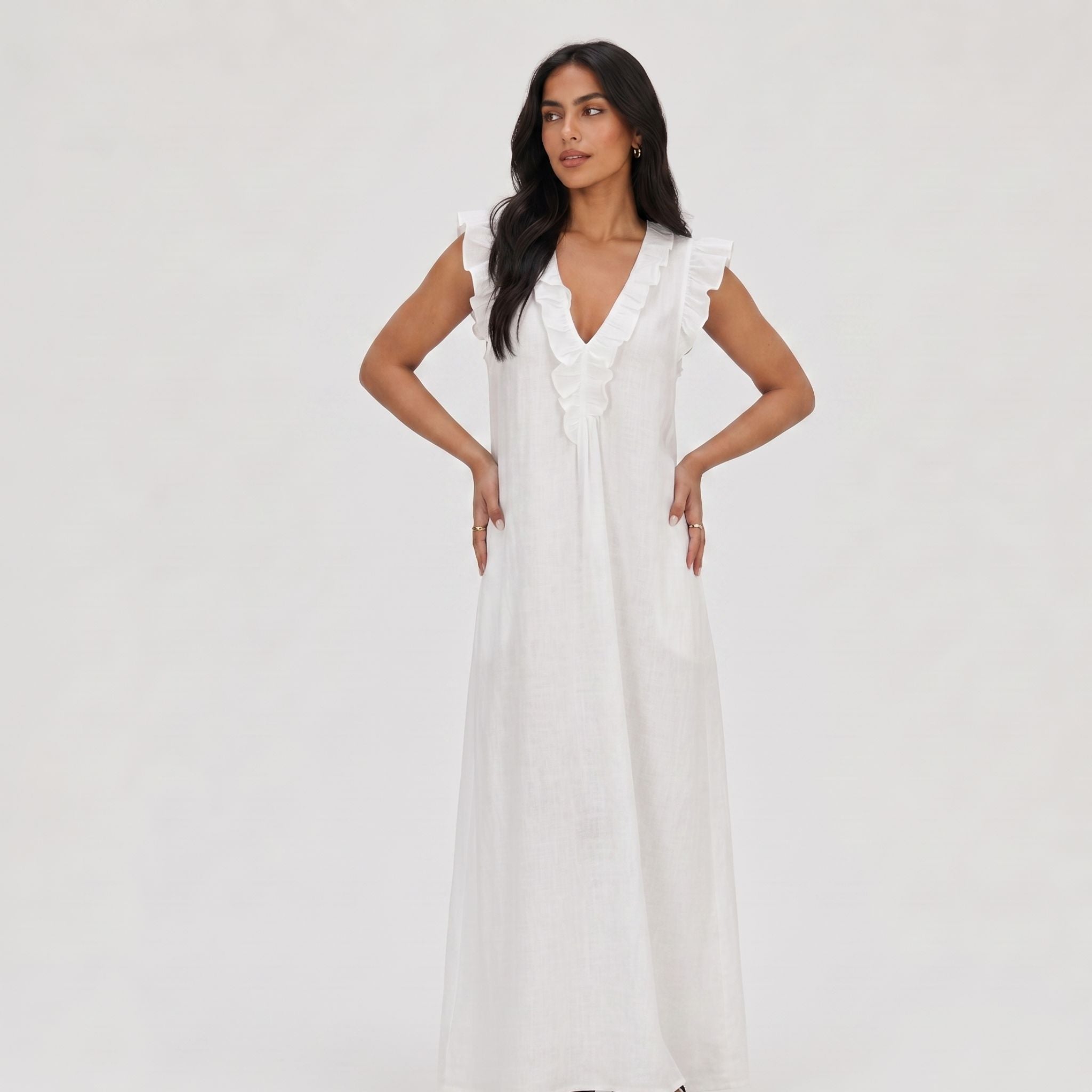Women's Ruffle Maxi Dress Sleeveless Relaxed Fit