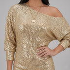Women's Glitter Mini Dress One-Shoulder Bodycon Fit