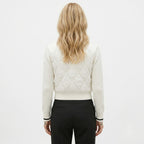 Women's Quilted Jacket Funnel Neck Knit Sleeve Regular Fit