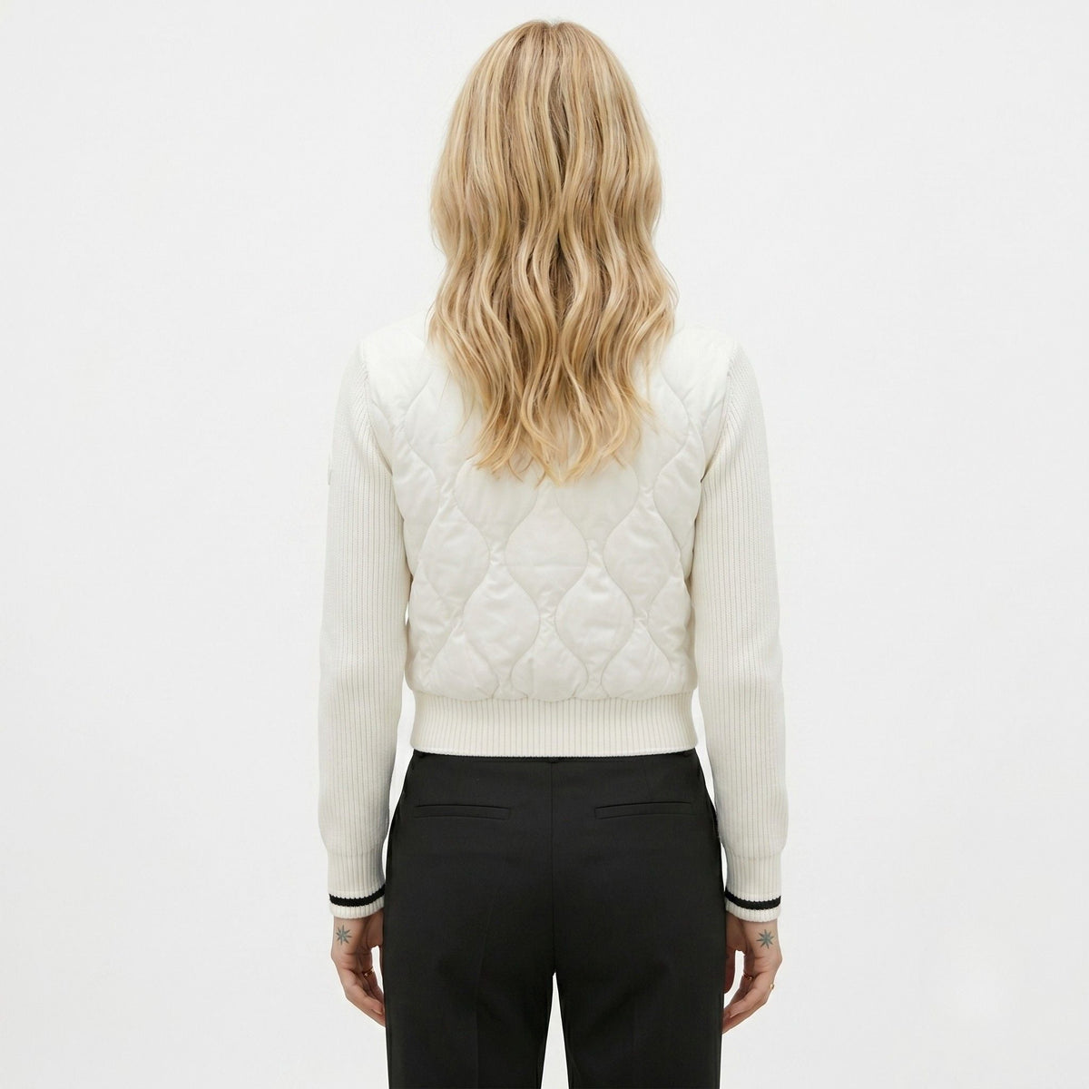 Women's Quilted Jacket Funnel Neck Knit Sleeve Regular Fit