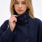 Women's Wool-Textured Coat Jacket Single-Breasted Funnel Neck