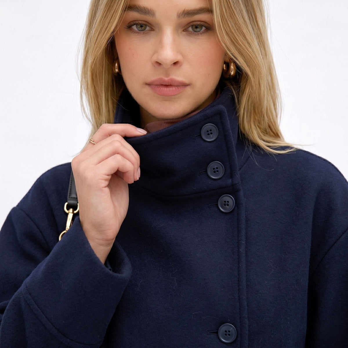 Women's Wool-Textured Coat Jacket Single-Breasted Funnel Neck