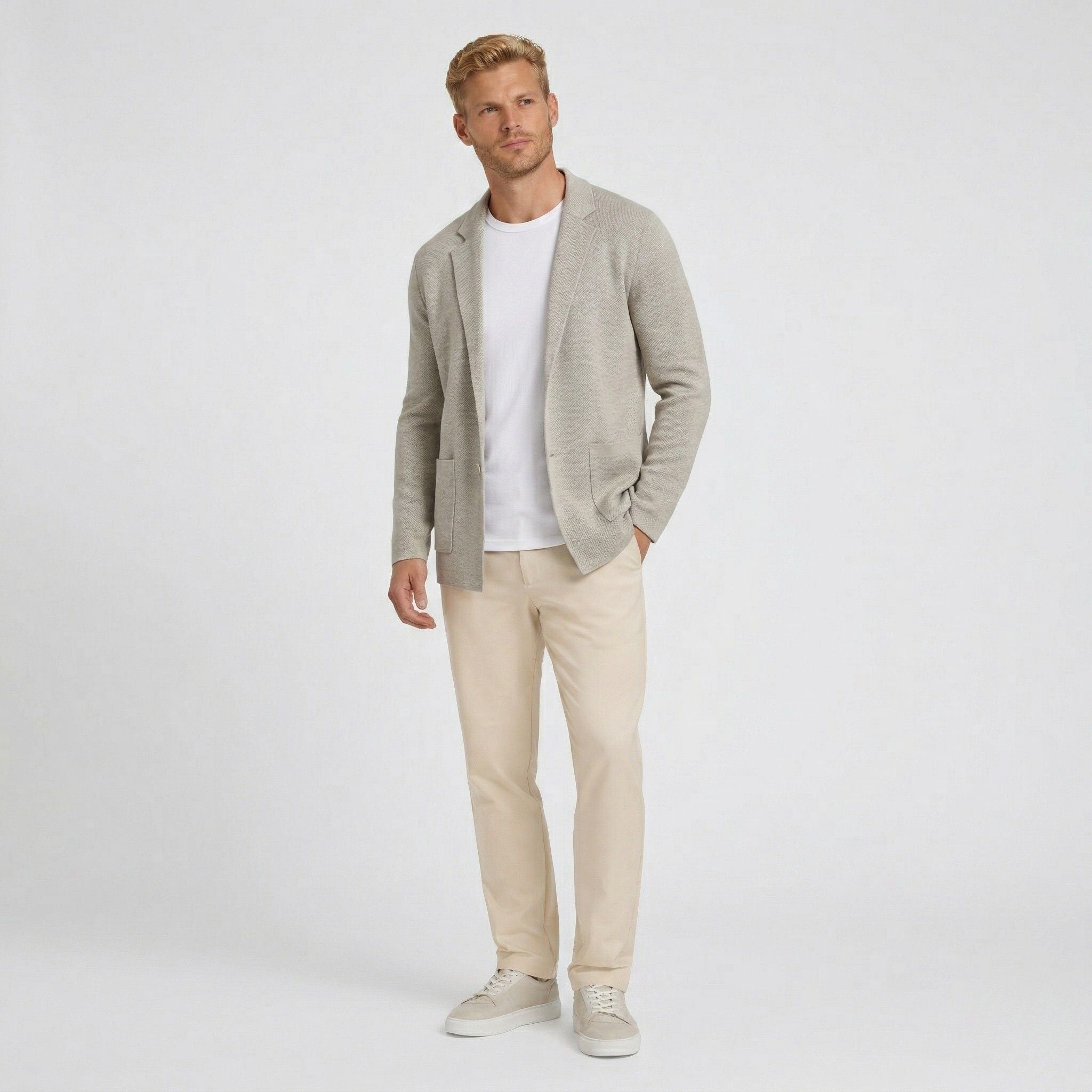 Men's Knitted Cardigan Notch Lapel Single-Button Blazer Regular Fit