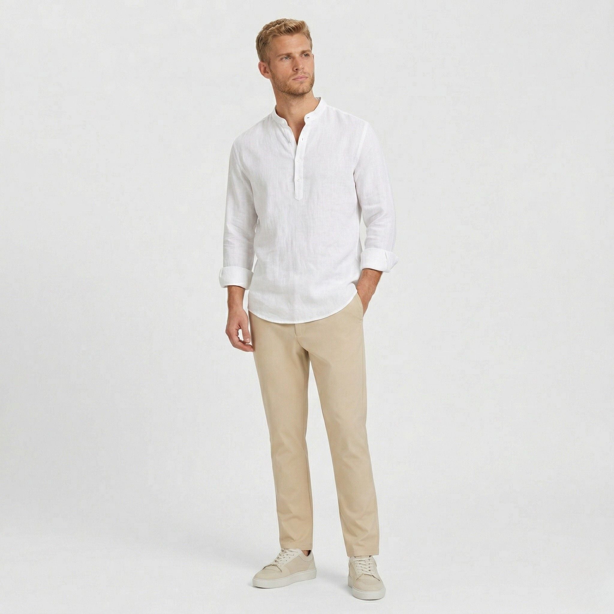Men's Henley Shirt Long Sleeve Mandarin Collar Regular Fit
