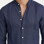 Men's Long Sleeve Shirt Mandarin Collar Pintuck Regular Fit