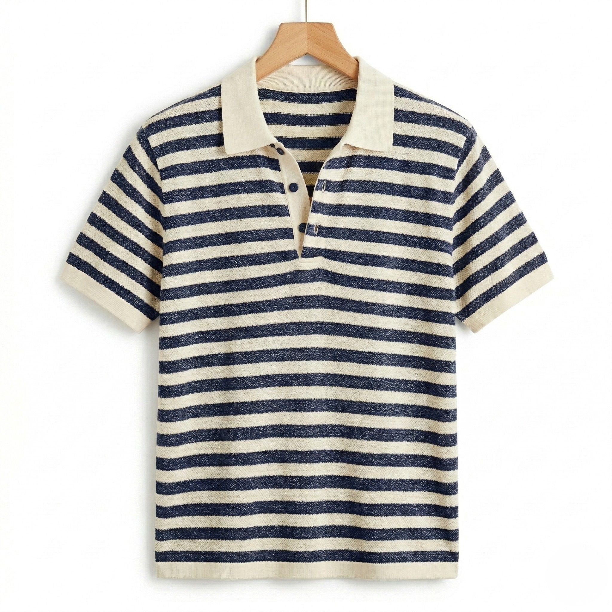 Men's Striped Polo Short Sleeve Button Regular Fit